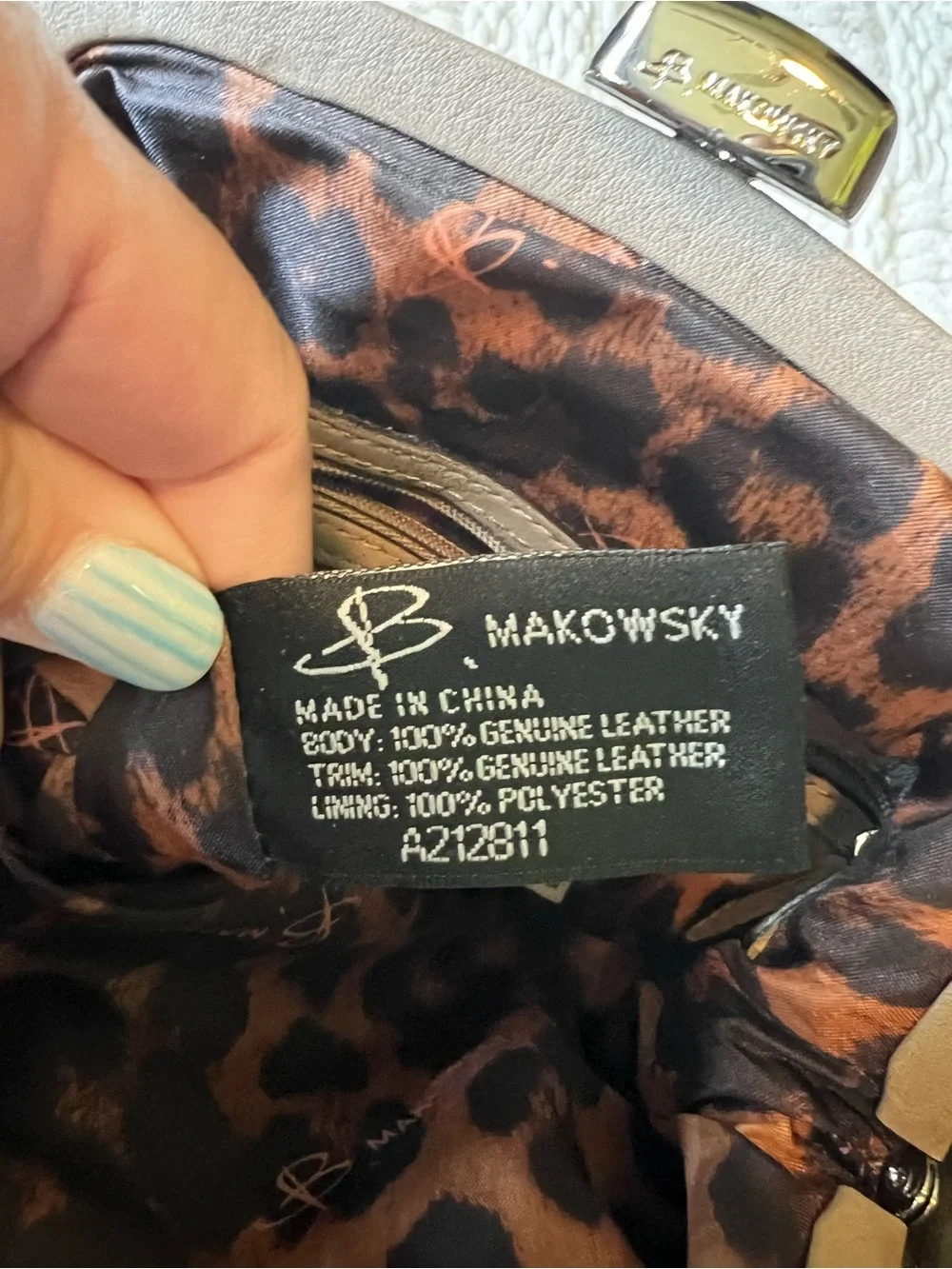 b. makowsky Taupe Pebbled Drawstring middle clasp Crossbody